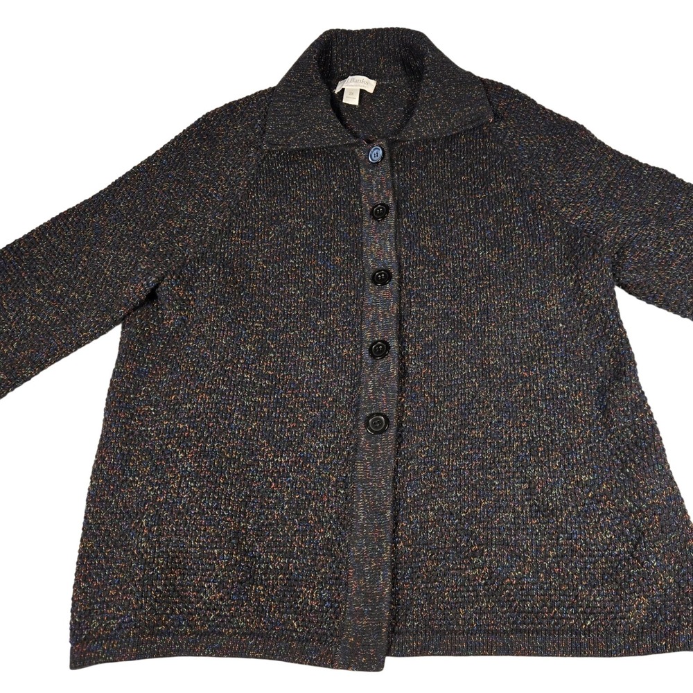 CJ Banks Womens 2X Black Rainbow Confetti Knit Button Front Cardigan Sweater